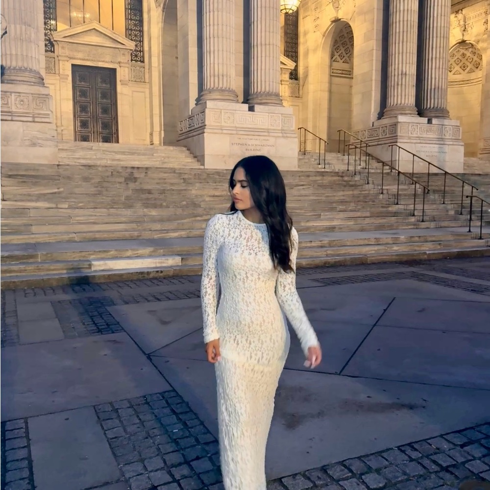 L'Academie Ivory Lace Long-Sleeve Maxi Dress